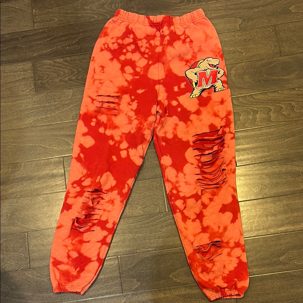 Jerzees Red Bleached University of Maryland Patch Sweat Pants